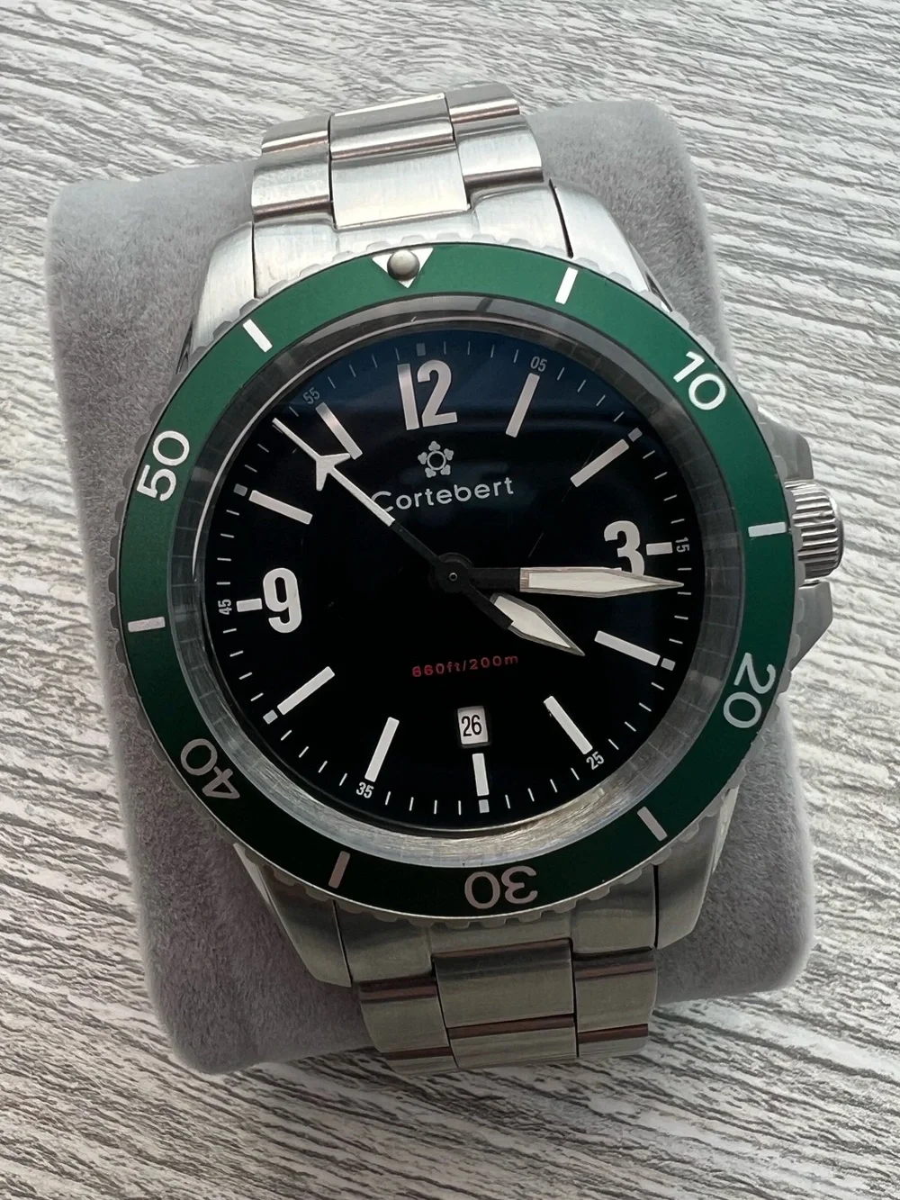 Cortebert Stainless Steel Dive Watch with Green Bezel